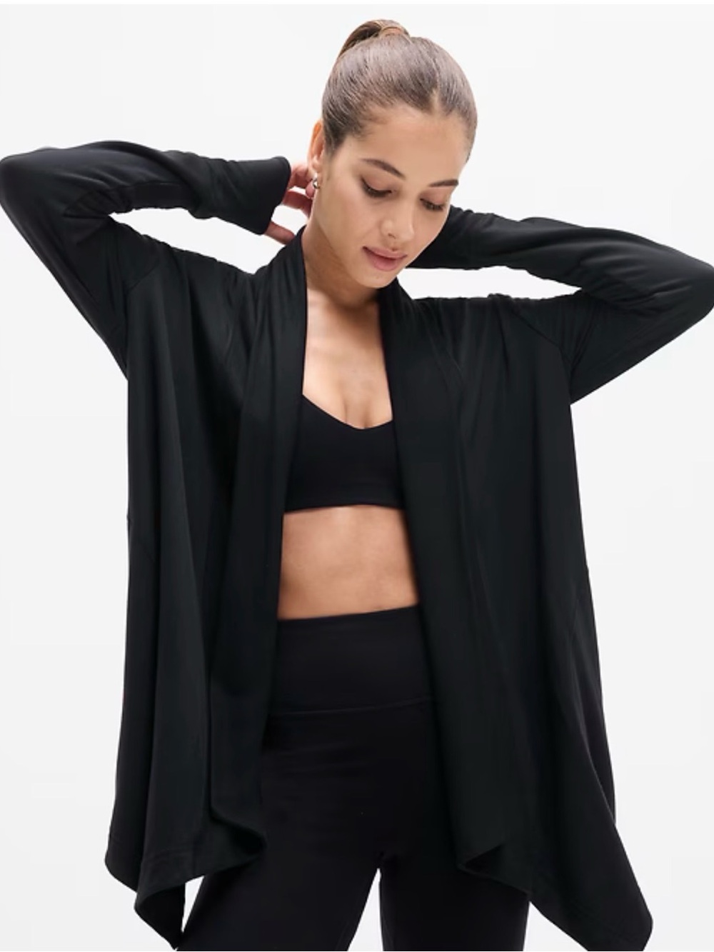 Athleta Pranayama Black Open-Front Draped Cardigan Wrap size Large Tall